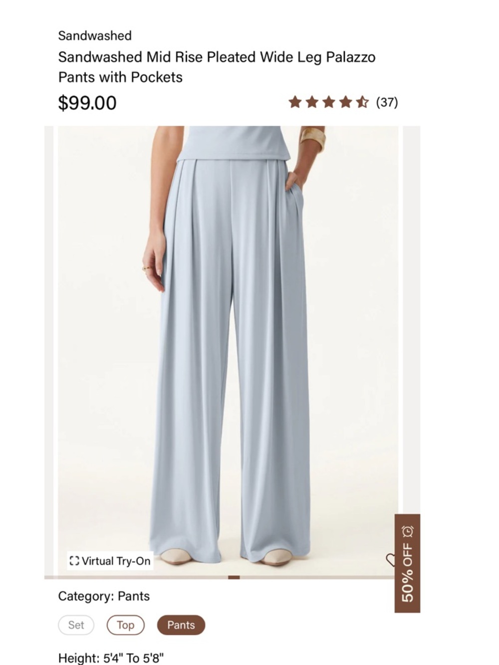 OGL Mid Rise Pleated Wide Leg Palazzo Pants - Light Blue